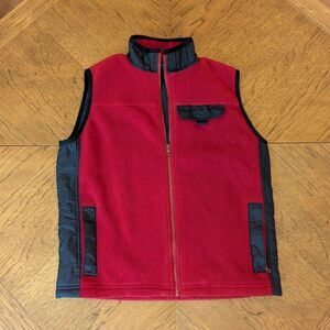 Vintage GAP Red Black Full Zip Fleece Vest Nylon Trim Youth Large